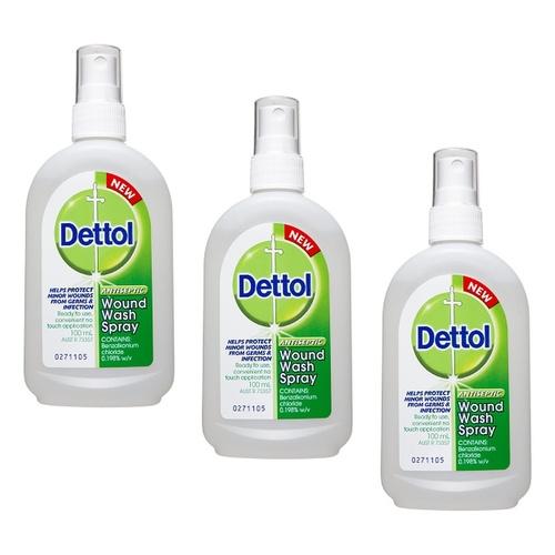 Dettol Antiseptic Wound Wash Spray 100mL Pack of 3