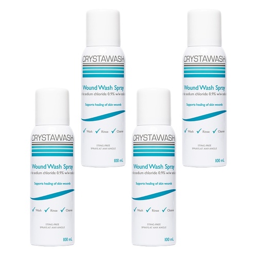 Crystawash Wound Wash Spray 100mL Pack of 4