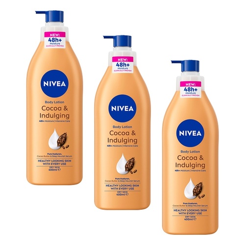 NIVEA Cocoa & Indulging Body Lotion, Long-Lasting Moisture, 400mL Pack of 3