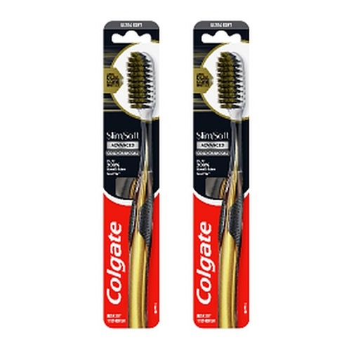 Colgate Slim Soft Advanced Charcoal Bristles Ultra Soft Toothbrush Pack of 2