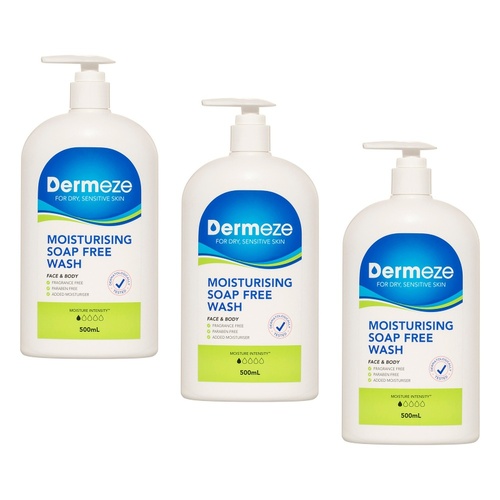 Dermeze Moisturising Soap Free Wash 500mL Pack of 3