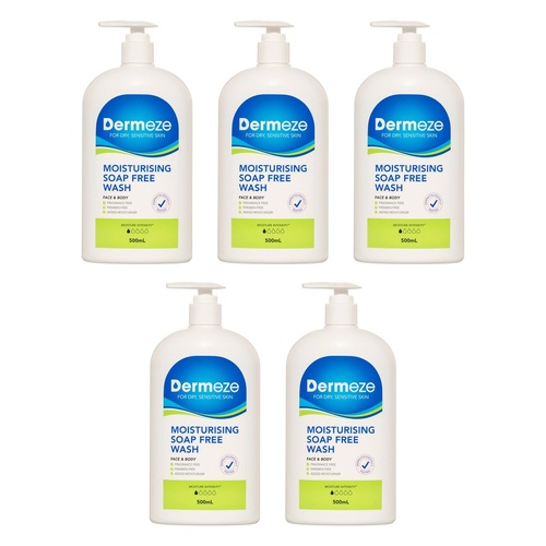 Dermeze Moisturising Soap Free Wash 500mL Pack of 5