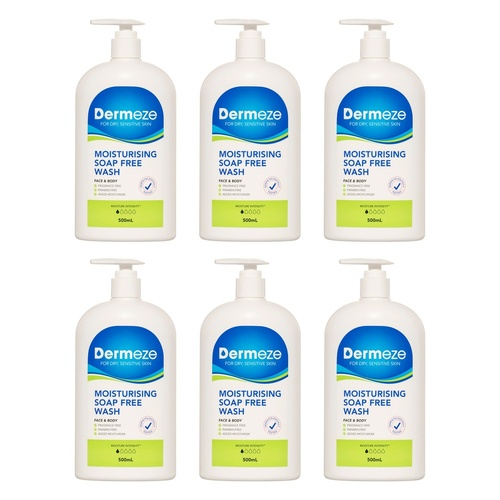 Dermeze Moisturising Soap Free Wash 500mL Pack of 6