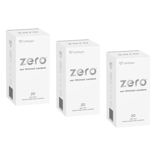 LifeStyles Zero Condoms 20 Pack Bundle of 3