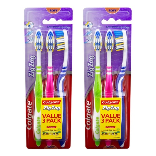 Colgate ZigZag Toothbrush Value Pack Soft 3 Pack Bundle of 2