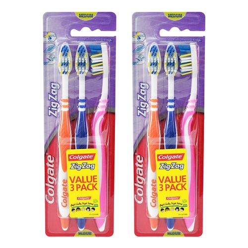 Colgate ZigZag Toothbrush Value Pack Medium 3 Pack Bundle of 2