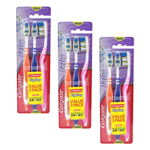 Colgate ZigZag Toothbrush Value Pack Medium 3 Pack Bundle of 3