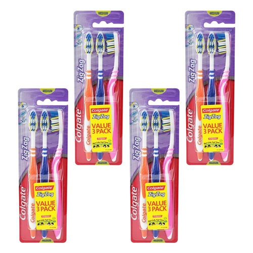 Colgate ZigZag Toothbrush Value Pack Medium 3 Pack Bundle of 4