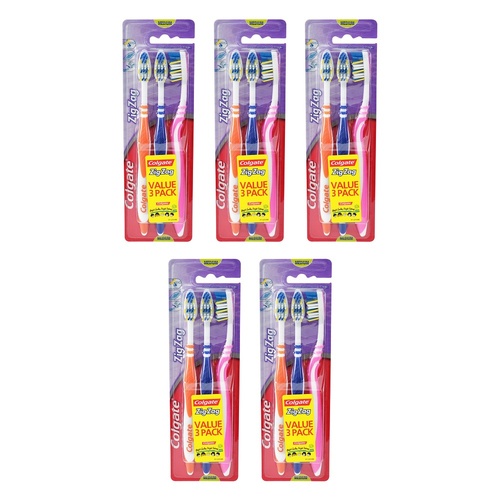 Colgate ZigZag Toothbrush Value Pack Medium 3 Pack Bundle of 5