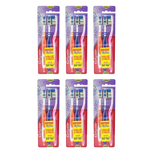 Colgate ZigZag Toothbrush Value Pack Medium 3 Pack Bundle of 6