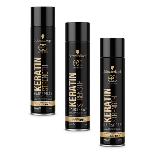 Schwarzkopf Extra Care Keratin Strength Hairspray Maximum Hold 250g Pack of 3