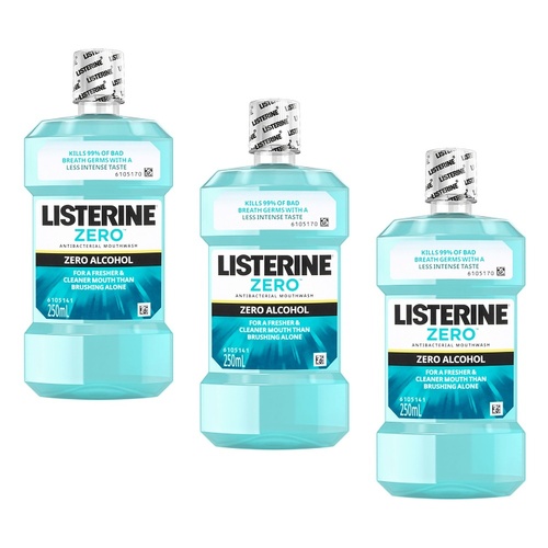 Listerine Zero Alcohol Antibacterial Mouthwash 250mL Pack of 3