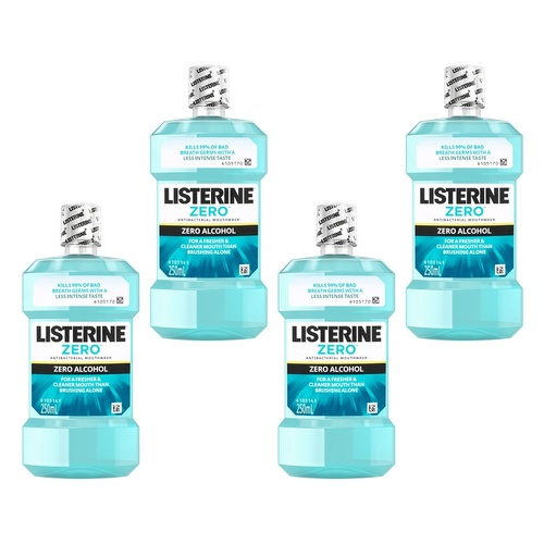 Listerine Zero Alcohol Antibacterial Mouthwash 250mL Pack of 4