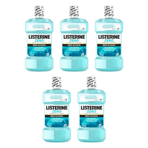 Listerine Zero Alcohol Antibacterial Mouthwash 250mL Pack of 5