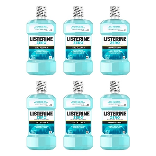 Listerine Zero Alcohol Antibacterial Mouthwash 250mL Pack of 6