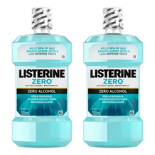Listerine Zero Mouthwash with Fluoride 500mL Pack of 2