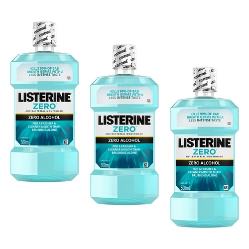 Listerine Zero Mouthwash with Fluoride 500mL Pack of 3