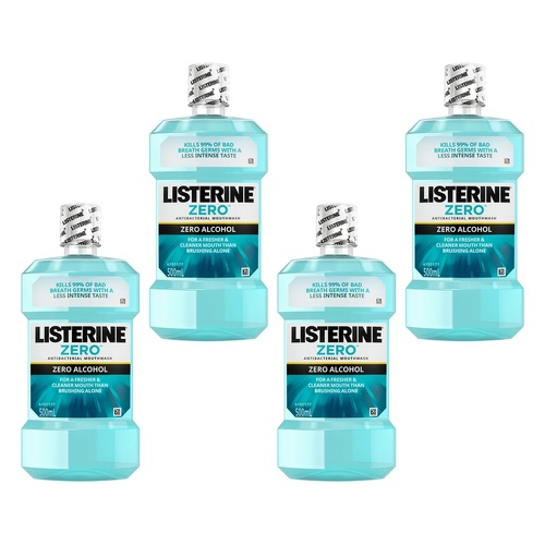 Listerine Zero Mouthwash with Fluoride 500mL Pack of 4