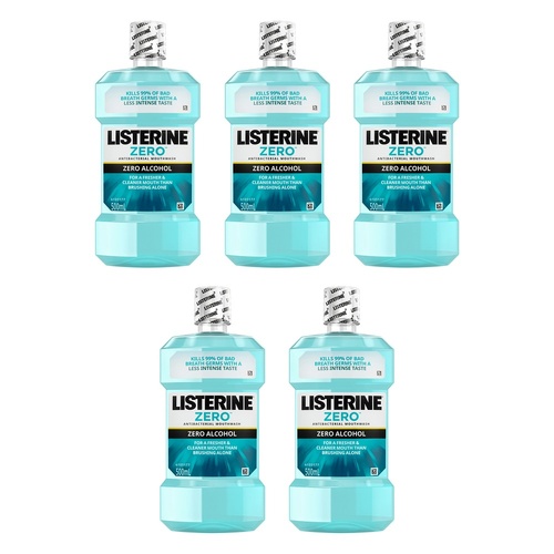 Listerine Zero Mouthwash with Fluoride 500mL Pack of 5