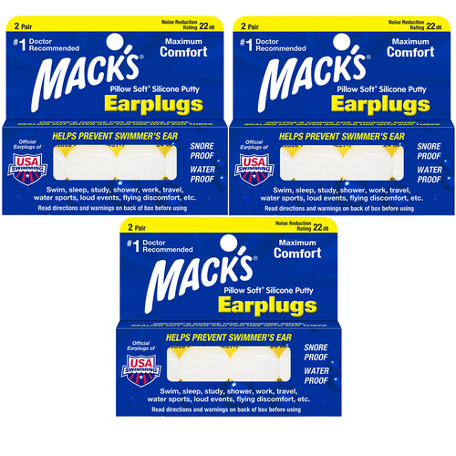 Macks Pillow Soft Silicone Putty Earplugs 2 Pairs NRR 22dB Bundle x3