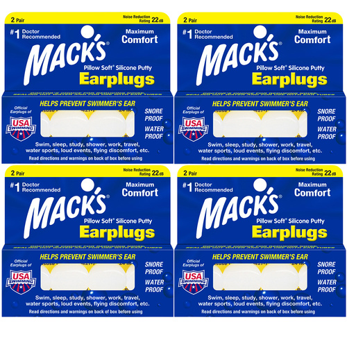 Macks Pillow Soft Silicone Putty Earplugs 4 Pack 8 Pairs NRR 22 dB