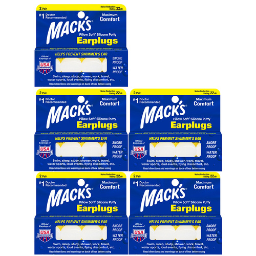 Macks Pillow Soft Silicone Putty Earplugs 2 Pair Bundle Pack of 5 NRR 22dB