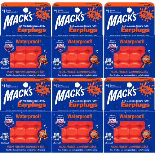 Macks Kids Waterproof Silicone Putty Earplugs 6 Pair NRR 22dB Bundle