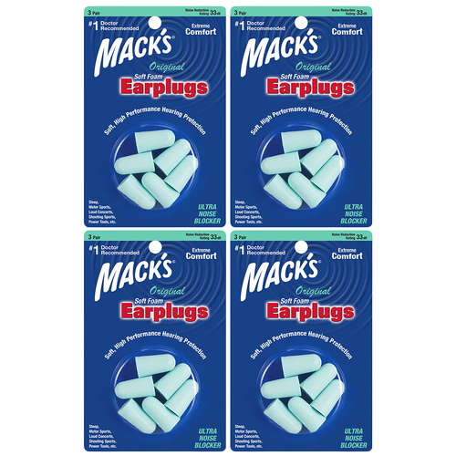 Macks Original Soft Foam Earplugs 12 Pairs NRR 32 dB Noise Reduction Bundle