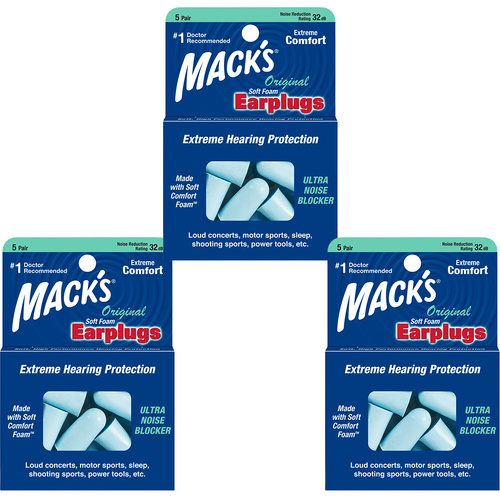 Macks Original Soft Foam Earplugs 5 Pair NRR 32 dB Bundle Pack of 3