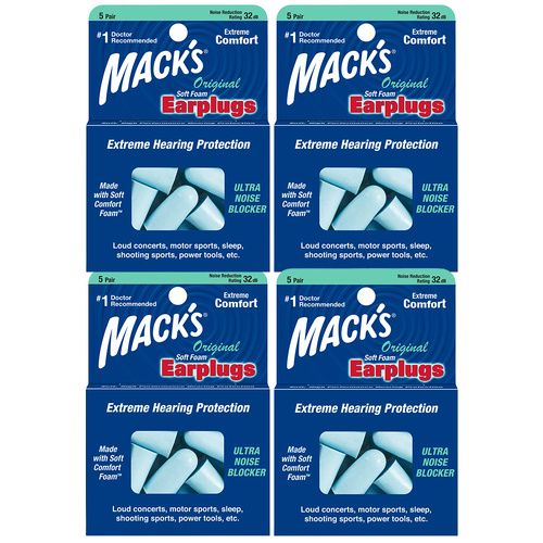 Macks Original Soft Foam Earplugs 5 Pair Pack x4 NRR 32 dB Hearing Protection