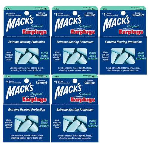Macks Original Soft Foam Earplugs 5 Pair NRR 32 dB Bundle Pack