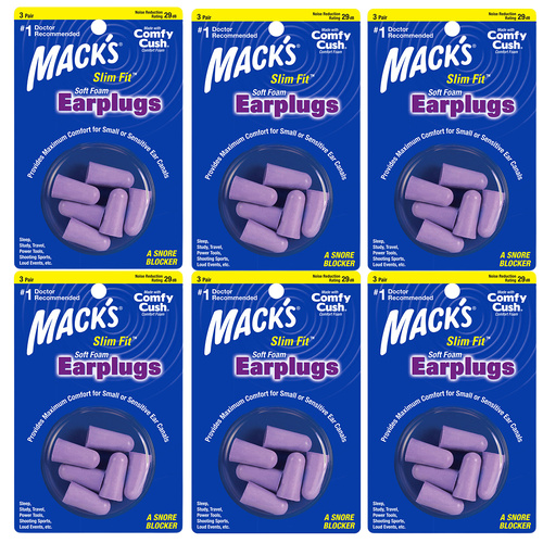 Macks Slim Fit Soft Foam Earplugs 29 dB NRR Pack of 6
