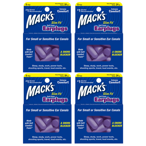 Macks Slim Fit Soft Foam Earplugs 5 Pair NRR 31 dB Bundle Pack 4