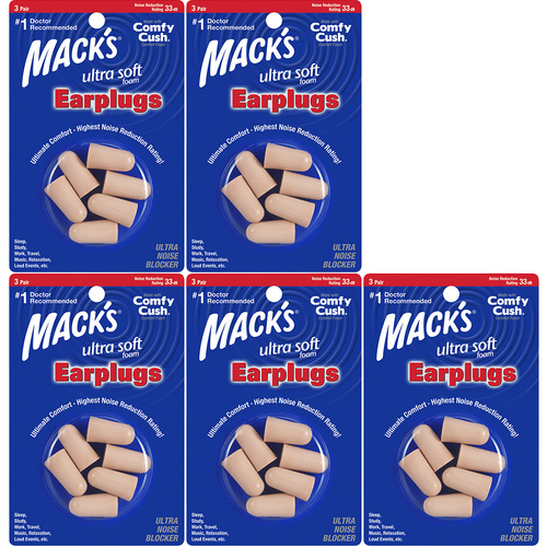 Macks Ultra Soft Foam Earplugs 15 Pairs NRR 33 dB Comfort Fit Bundle