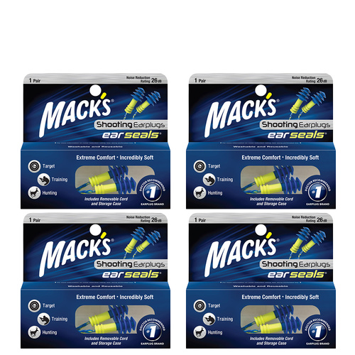 Macks Ear Seals 1 Pair with Removable Cord and Case Bundle Pack of 4 NRR 26 dB