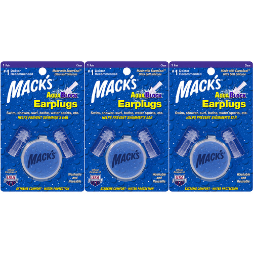 Macks AquaBlock 3 Pack Earplugs Superseal Ultra Soft Silicone with Case