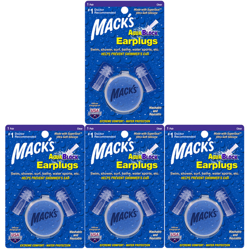 Macks AquaBlock Ultra Soft Silicone Earplugs 4 Pack with Storage Case