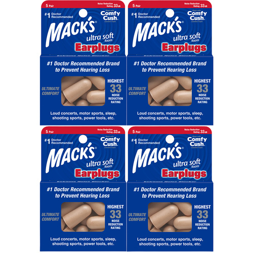 Macks Ultra Soft Foam Earplugs 5 Pair x4 Bundle 20 Pairs Comfy Cush NRR 33