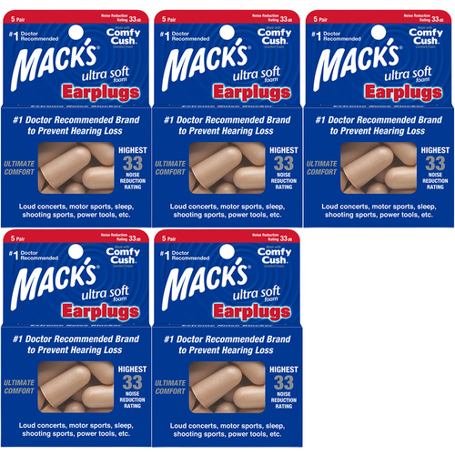 Macks Ultra Soft Foam Earplugs 5 Pair Comfy Cush NRR 33 for Sleep Concerts