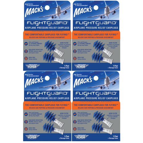 Macks Flightguard Airplane Pressure Relief Reusable Ear Plugs 4 Pack