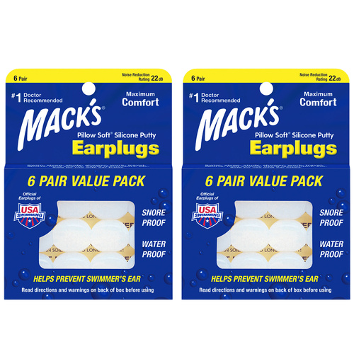 MACKS Pillow Soft Silicone Putty Earplugs 6 Pair Moldable Sleep Swim 2 Pack