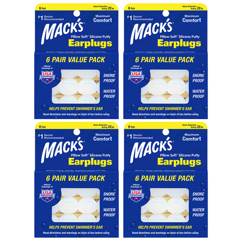 MACKS Pillow Soft Silicone Putty Earplugs 6 Pair 4 Pack Bundle 24 Pairs