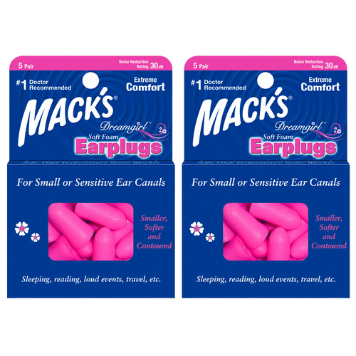 Macks Dreamgirl Soft Foam Earplugs 5 Pair 2 Pack Comfortable Noise Reduction