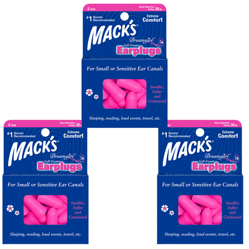 Macks Dreamgirl Soft Foam Earplugs 3 Pack 5 Pair Each Noise Reduction