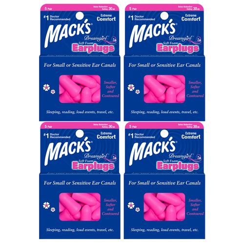 Macks Dreamgirl Soft Foam Earplugs 20 Pair Bulk Pack Comfortable Noise Reduction