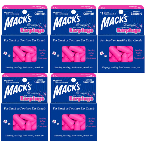 Macks Dreamgirl Soft Foam Earplugs 5 Pairs Comfortable Noise Reduction Pack