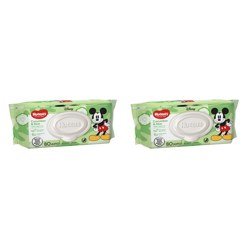 Huggies Thick & Soft Baby Wipes Cucumber & Aloe Vera 80 Pack Bundle of 2