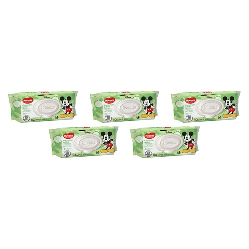Huggies Thick & Soft Baby Wipes Cucumber & Aloe Vera 80 Pack Bundle of 5