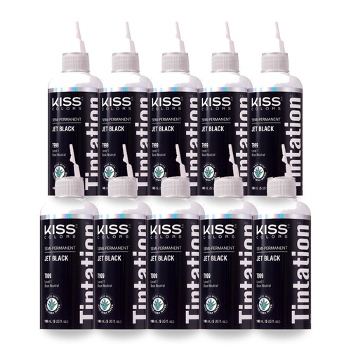 Kiss Tintation Semi-Permanent Hair Colour with Aloe Vera 148ml Jet Black T999 Pack of 10