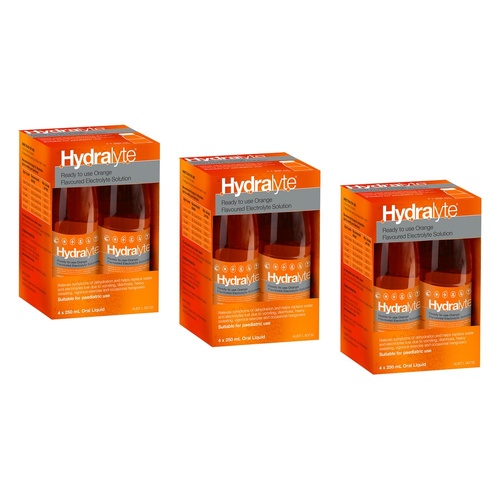 Hydralyte Orange Flavoured Electrolyte Solution 4 Pack Bundle of 3